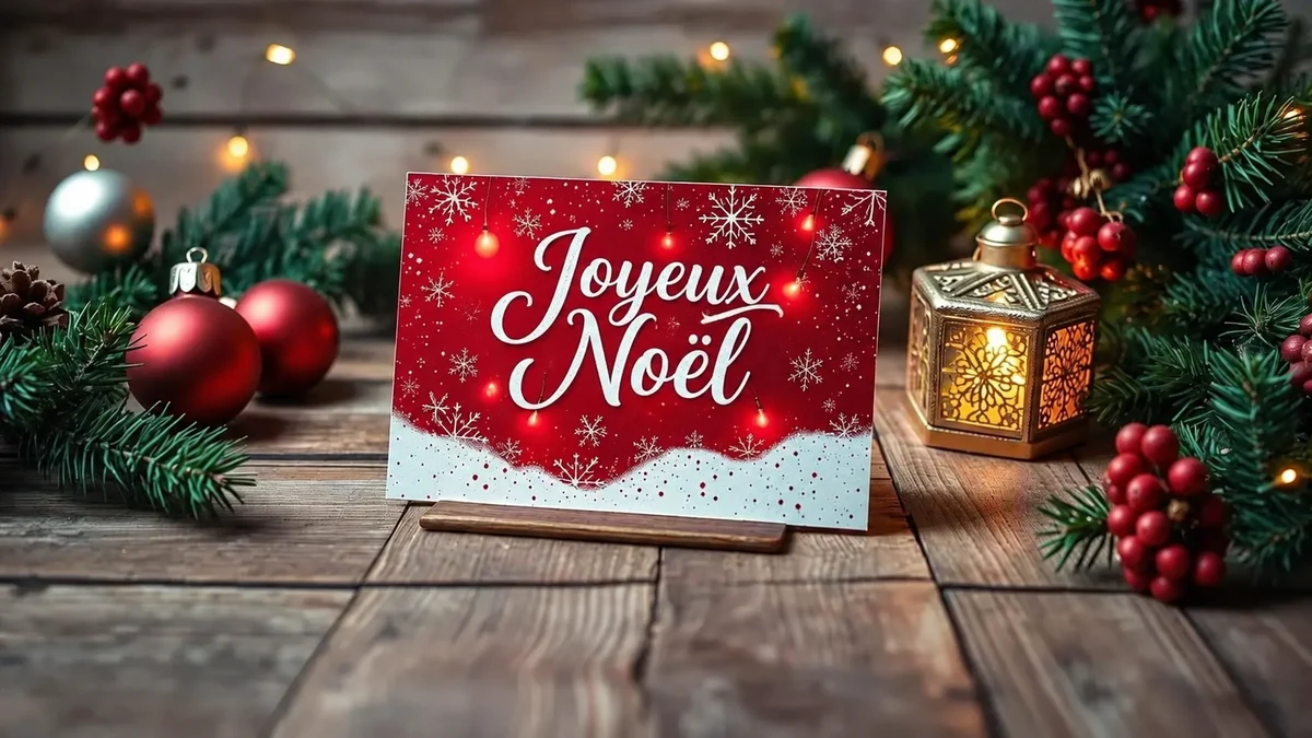 Carte rouge portant le message « Joyeux Noël »