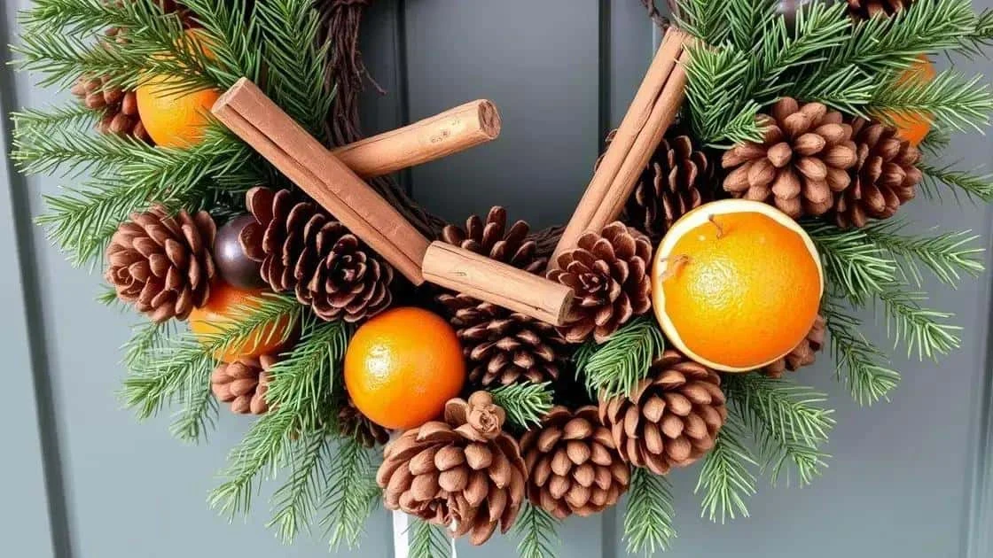 Illustration d’une couronne de pommes de pin, de cannelle et d’oranges