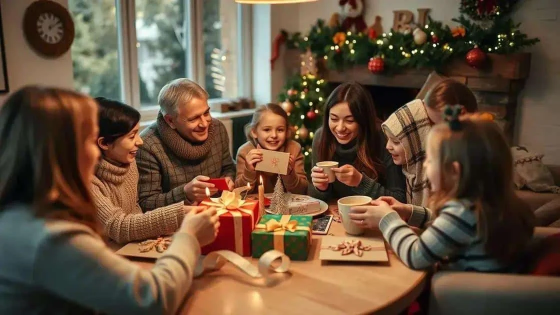 Une famille échange des cadeaux à Noël