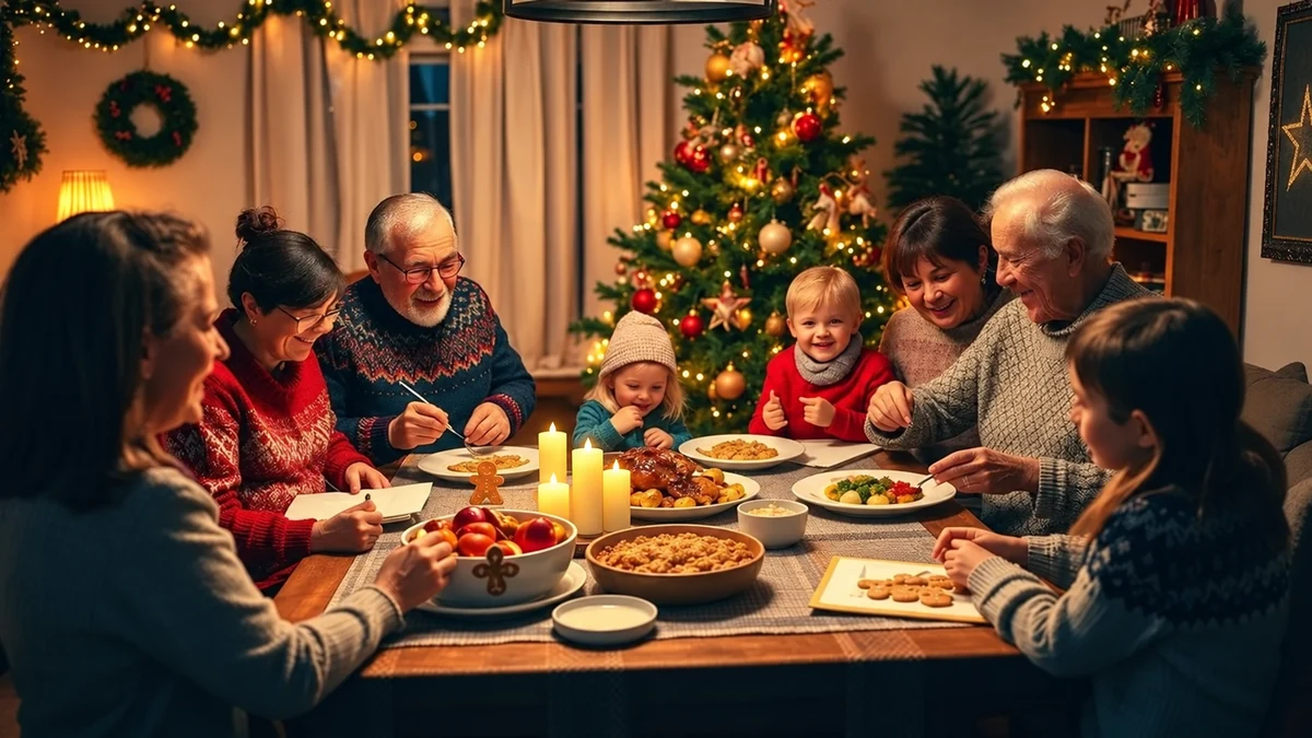 Une famille réunie autour d’un repas de Noël Une famille réunie autour d’un repas de Noël
