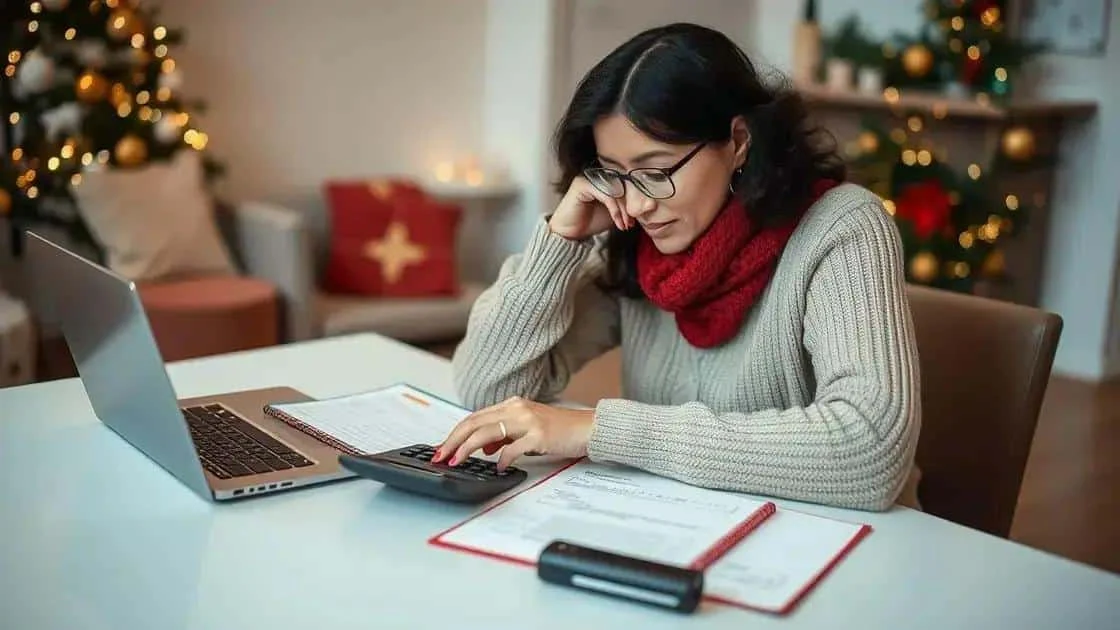 Une femme consulte des notes et des chiffres près d’un ordinateur