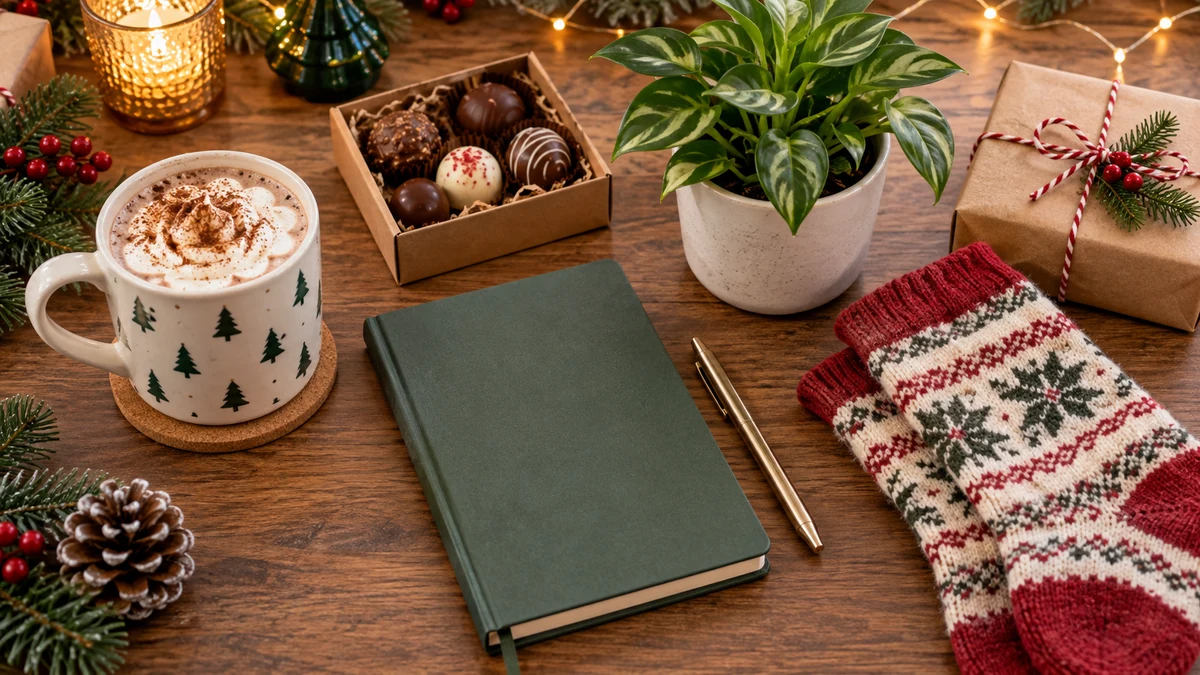 Tasse, carnet, chaussettes, chocolats et plante : des idées de cadeaux