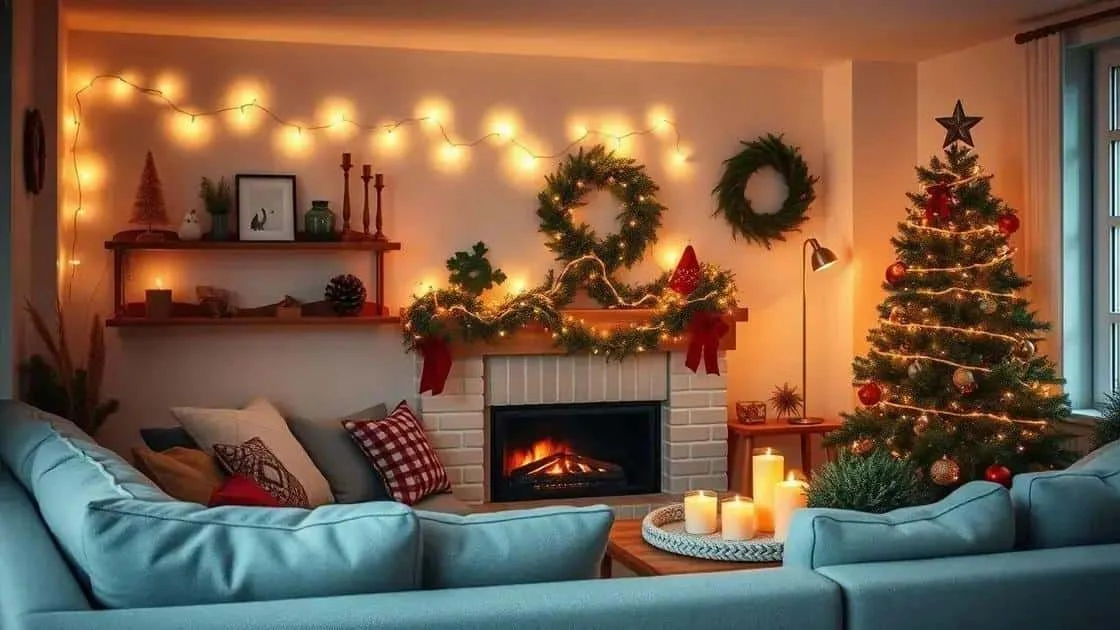 Pièce décorée pour Noël avec des ornements aux couleurs assorties Pièce décorée pour Noël avec des ornements aux couleurs assorties