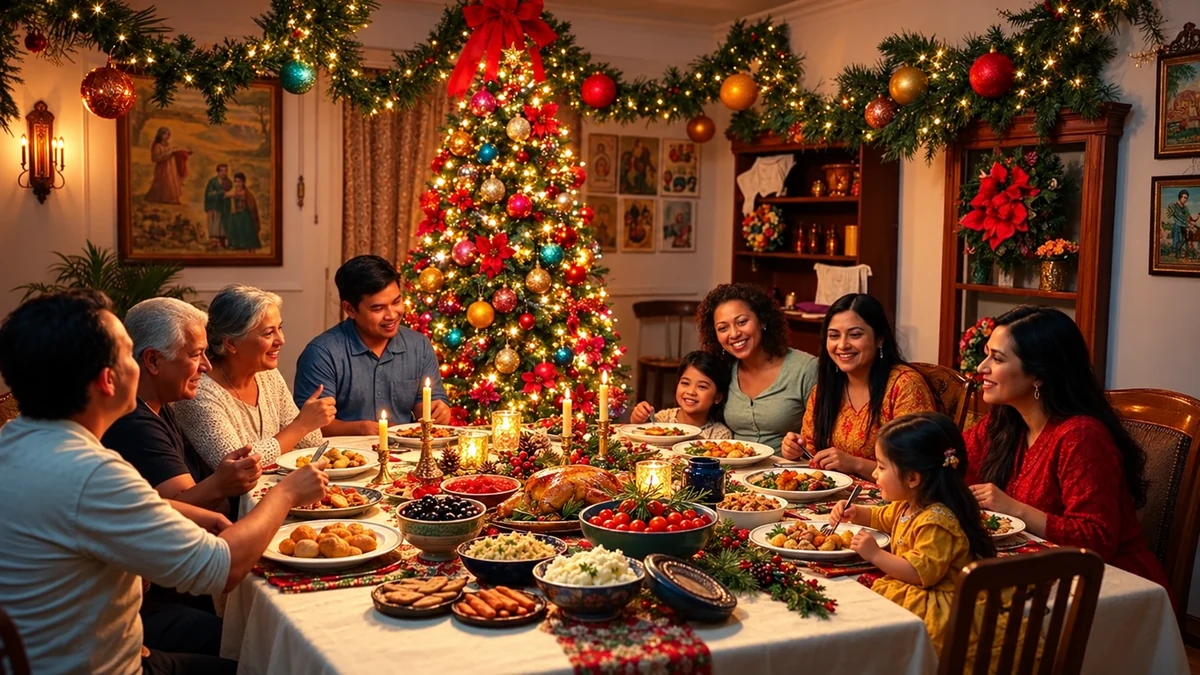 Plusieurs générations réunies autour d’un repas de Noël Plusieurs générations réunies autour d’un repas de Noël