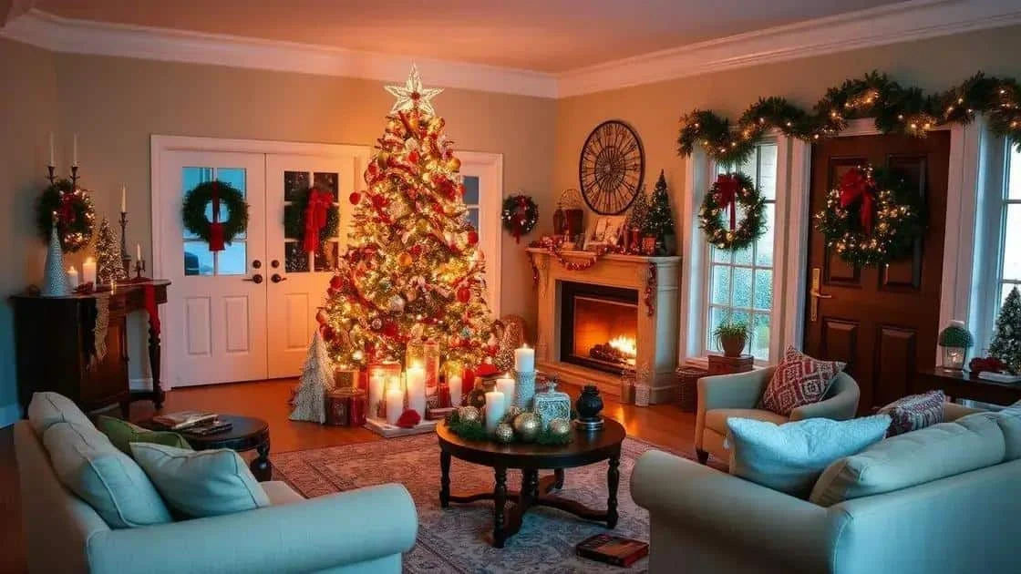 Salon décoré pour Noël avec un sapin illuminé