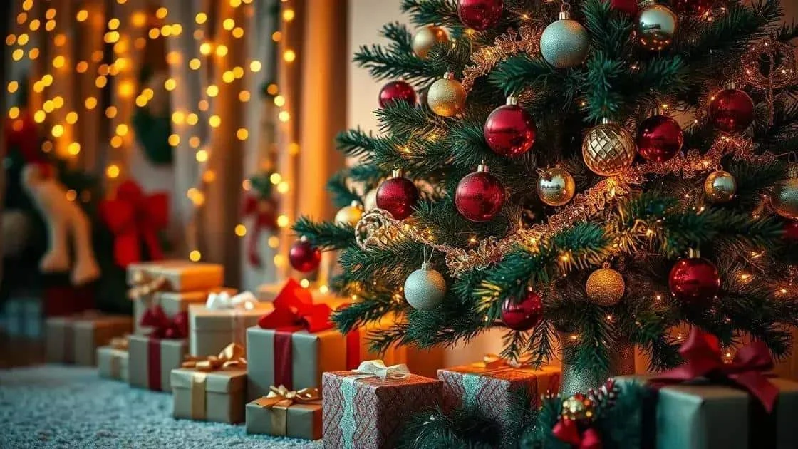 Sapin de Noël avec boules rouges, dorées et argentées