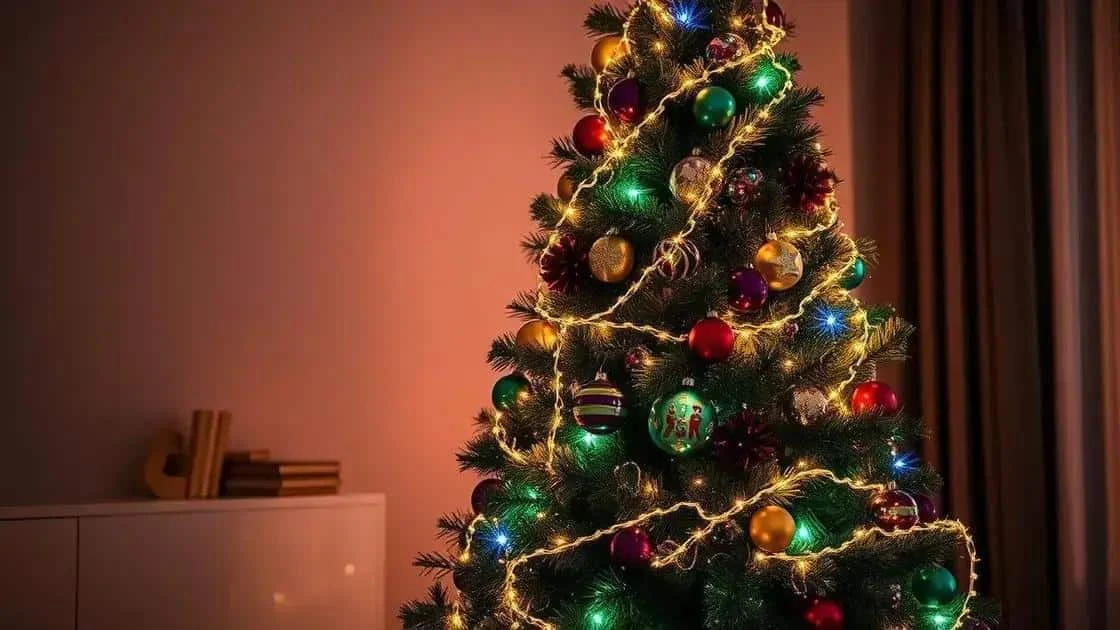 Illustration d’un sapin de Noël éclairé par une guirlande et des points lumineux colorés Illustration d’un sapin de Noël éclairé par une guirlande et des points lumineux colorés