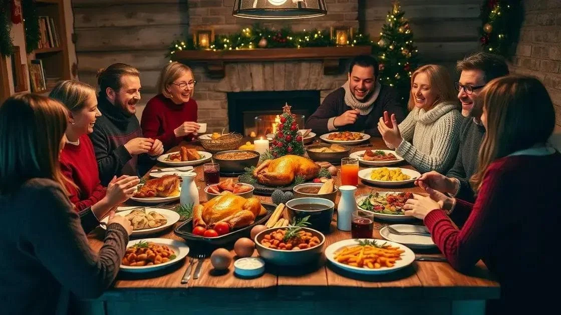 Plats de Noël partagés autour d’une grande table familiale