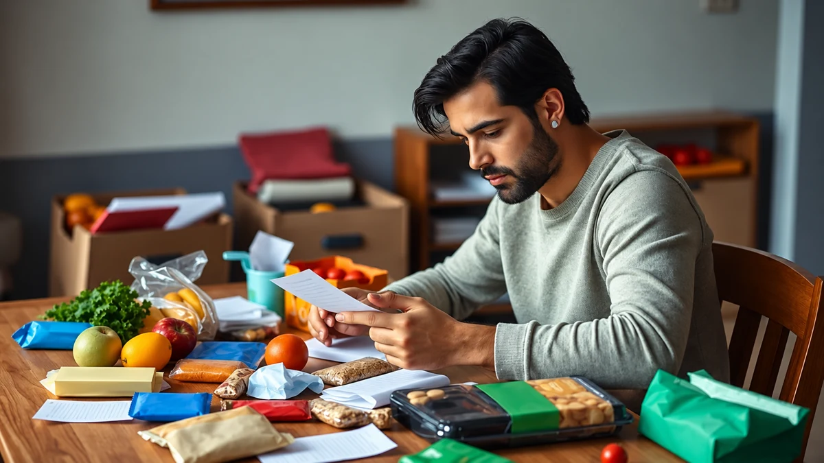 Personne vérifiant un reçu près de ses achats sur une table