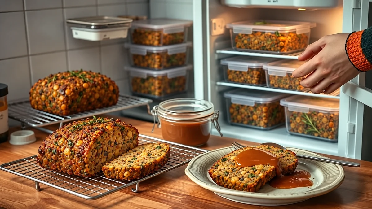 Rôti végétalien tranché et portions rangées au réfrigérateur Rôti végétalien tranché et portions rangées au réfrigérateur