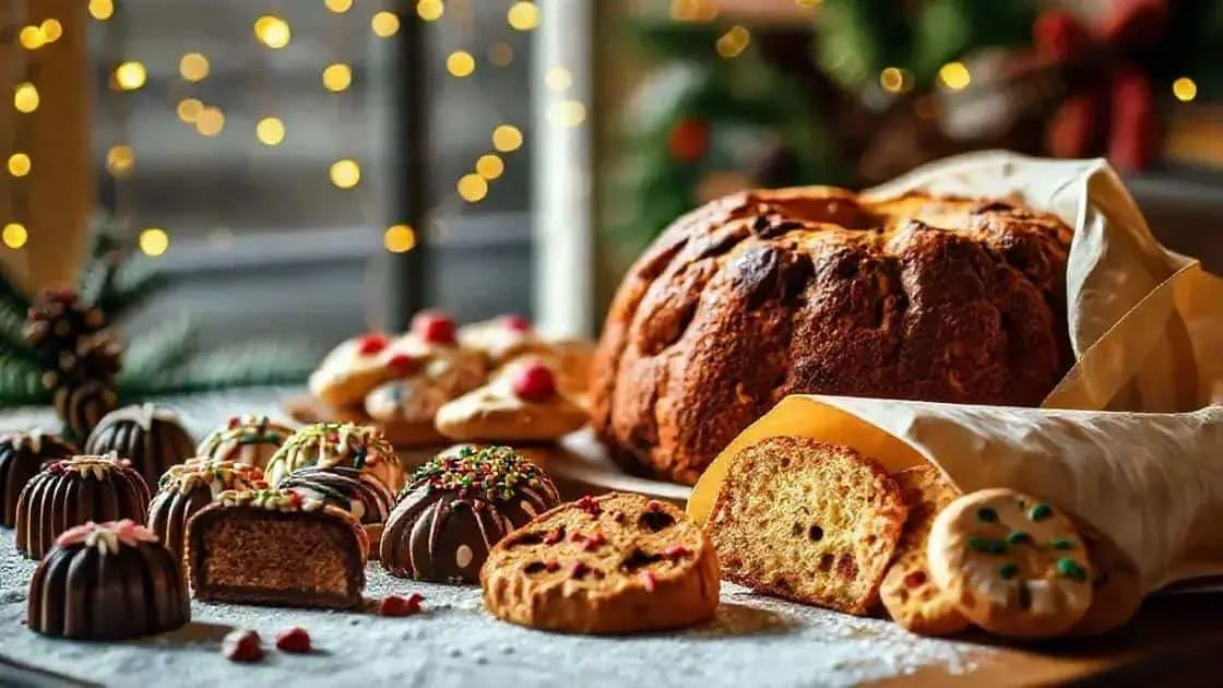 Un assortiment de panettone, de chocolats et de biscuits de Noël