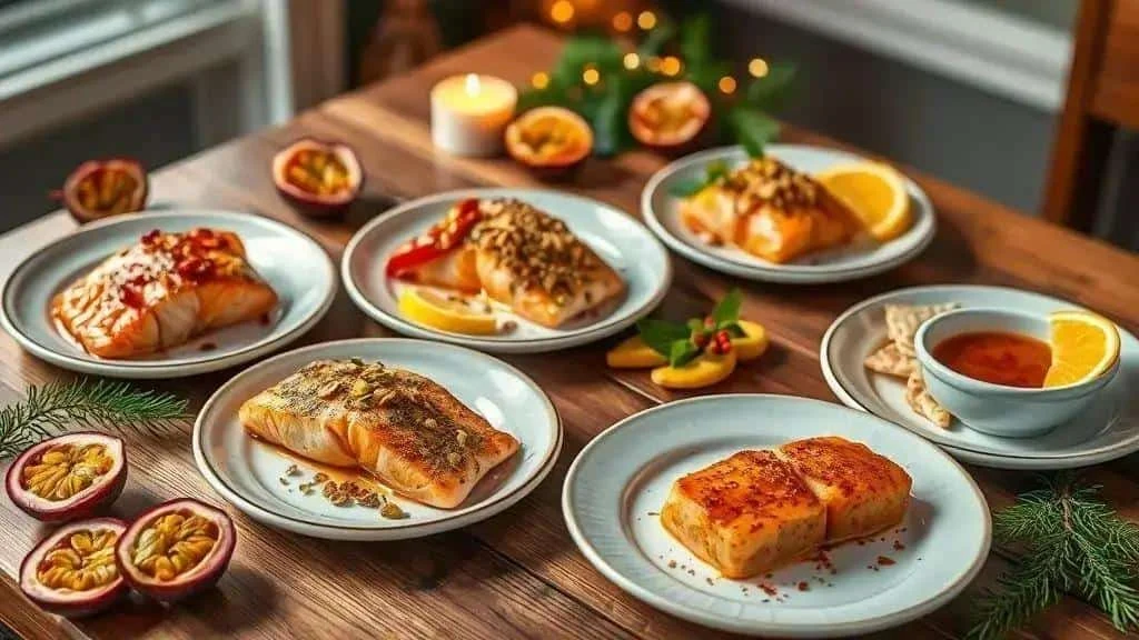Assiettes de poisson et de tofu avec différentes garnitures Assiettes de poisson et de tofu avec différentes garnitures