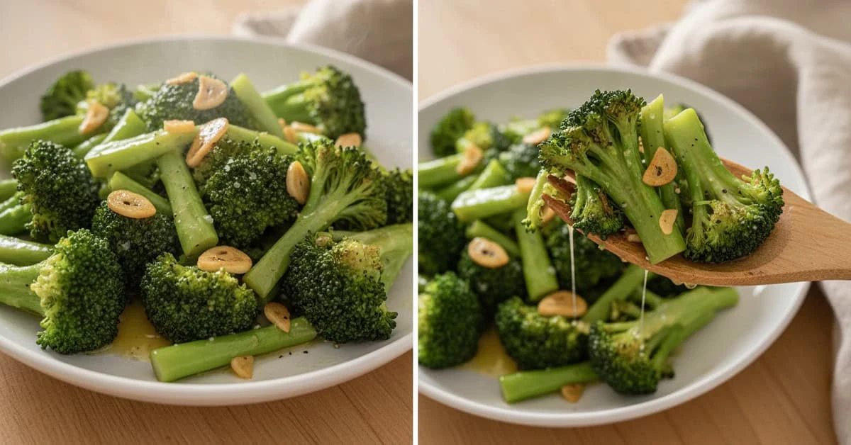 Brocoli à l’ail et au beurre servi dans une assiette