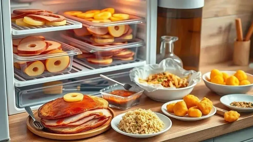 Boîtes de restes au réfrigérateur et idées de plats à base de jambon et de fruits