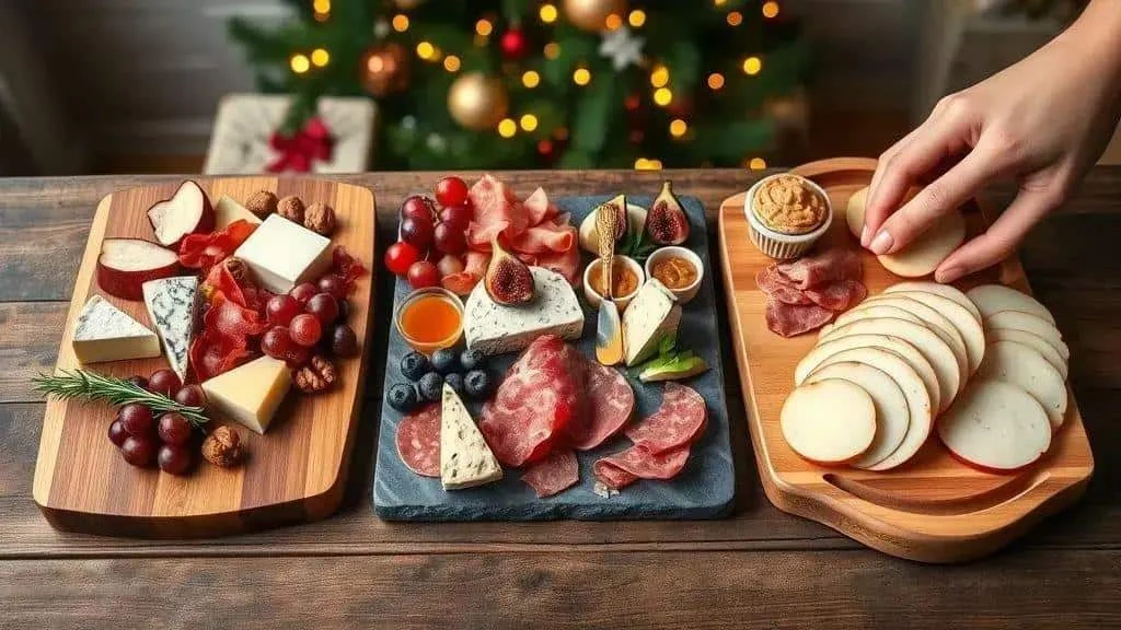 Trois présentations de fromages et de charcuteries sur des planches