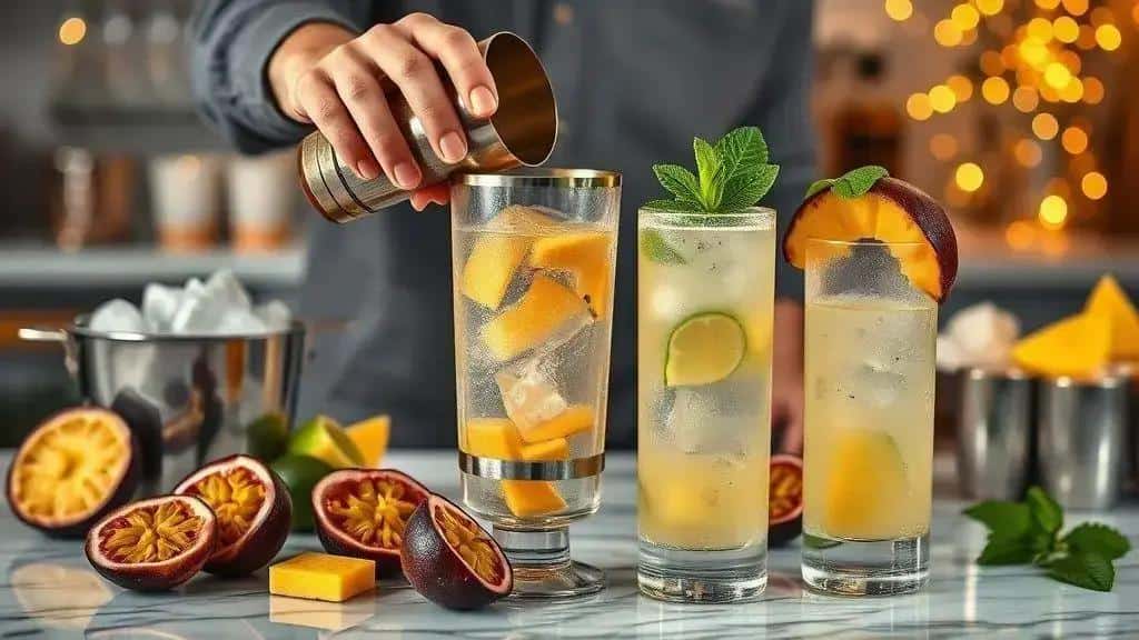 Como preparar o drink com gin e frutas tropicais (passo a passo) Como preparar o drink com gin e frutas tropicais (passo a passo)
