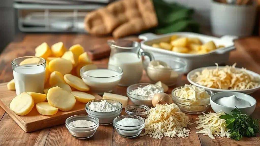 Ingredientes da receita Batata Gratinada com Molho Branco e Queijo Cremoso Ingredientes da receita Batata Gratinada com Molho Branco e Queijo Cremoso
