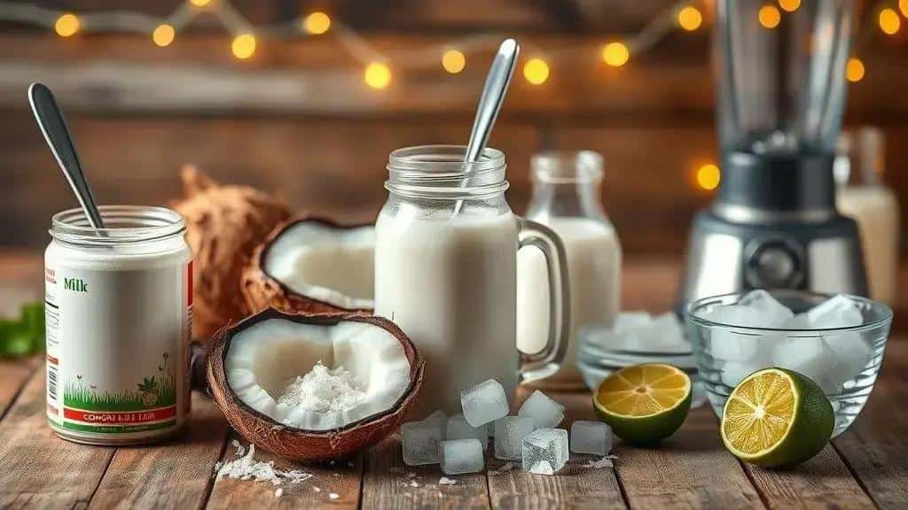 Ingredientes da receita batida de natal com leite condensado e coco