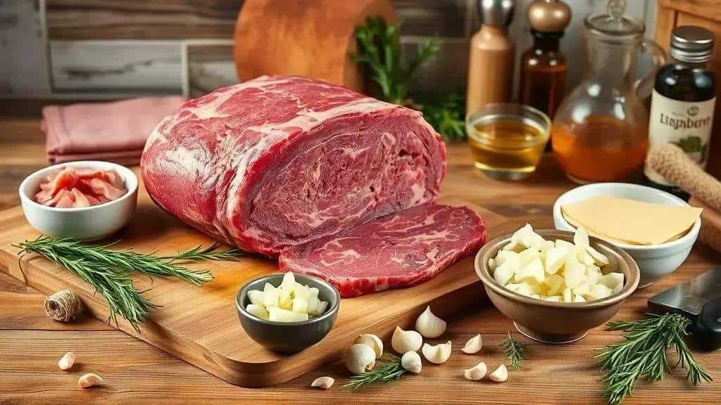 Ingredientes da receita Lagarto Recheado com Bacon e Queijo Cremoso