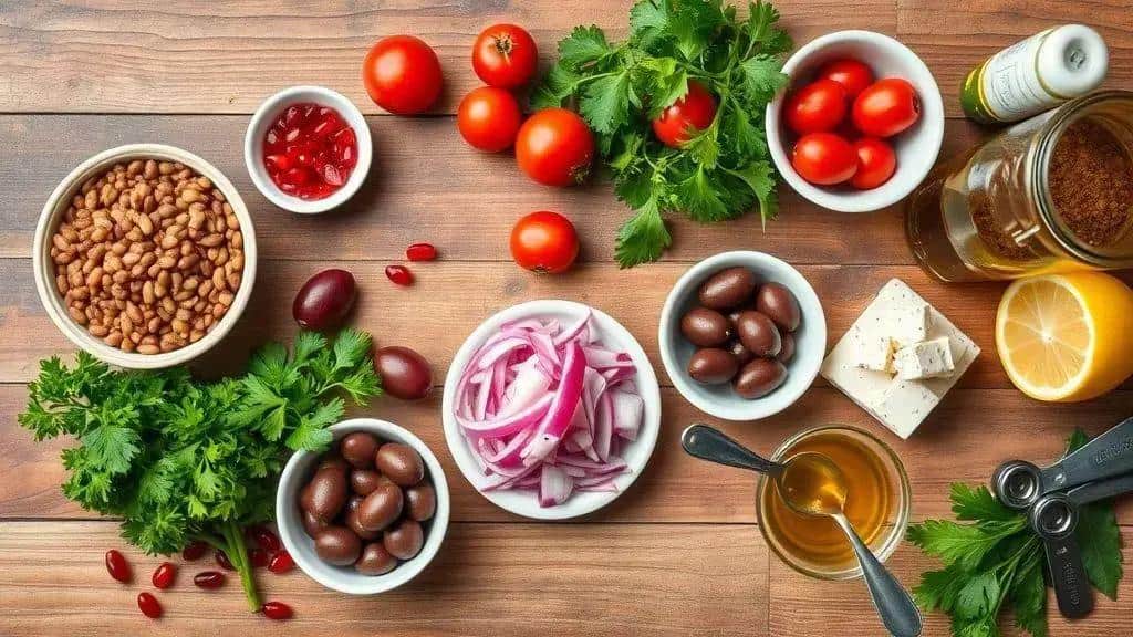 Ingredientes da salada de lentilha de natal da sorte