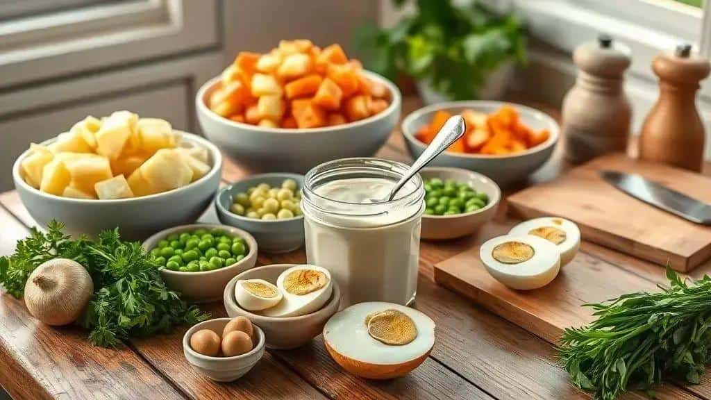 Ingredientes da salada de maionese tradicional