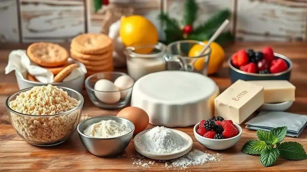 Ingredientes do cheesecake natalino com frutas vermelhas Ingredientes do cheesecake natalino com frutas vermelhas