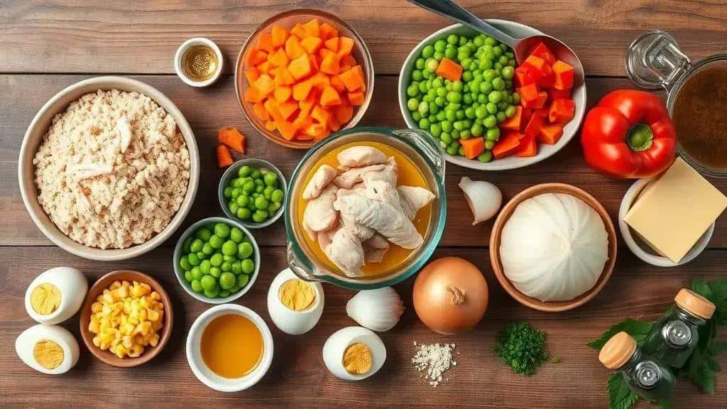 Ingredientes do cuscuz de Natal com legumes e frango