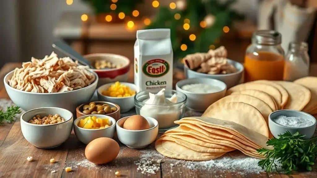 Ingredientes do empadão de frango de Natal cremoso Ingredientes do empadão de frango de Natal cremoso