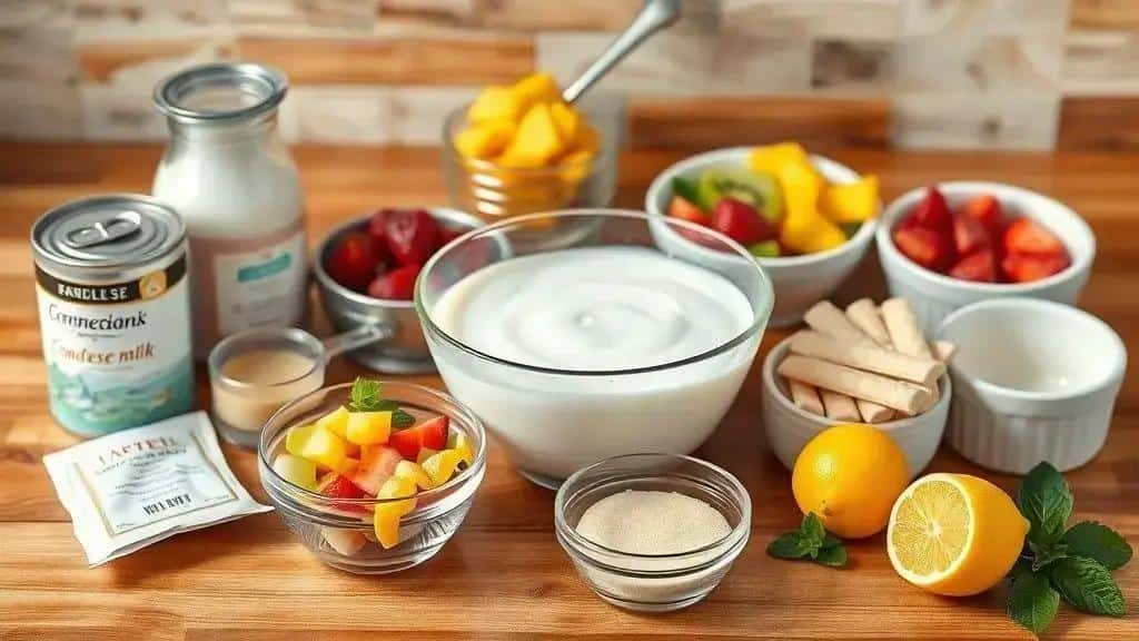 Ingredientes do pavê de frutas com creme branco