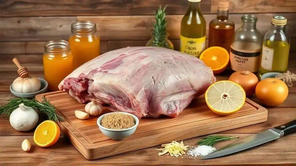 Ingredientes do pernil suíno com mel e mostarda