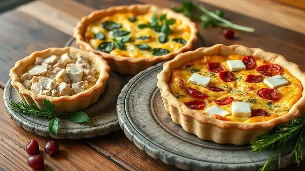 Variações da quiche de queijo e presunto natalina (versões leves e vegetarianas) Variações da quiche de queijo e presunto natalina (versões leves e vegetarianas)