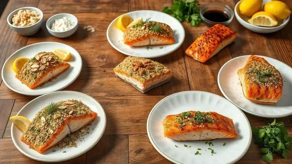 Variações da receita salmão grelhado com crosta de ervas