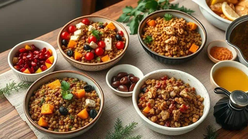 Variações da salada de lentilha de natal da sorte para todos os gostos