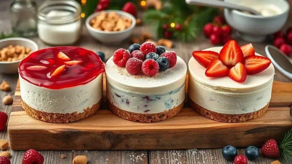 Variações do cheesecake natalino (sem forno, vegana e light) Variações do cheesecake natalino (sem forno, vegana e light)