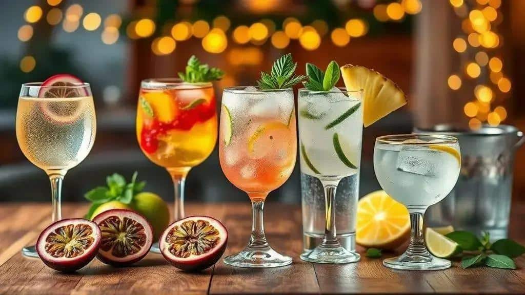 Variações do drink com gin e frutas tropicais Variações do drink com gin e frutas tropicais