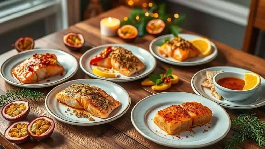 Variações do Salmão Assado com Molho de Maracujá Variações do Salmão Assado com Molho de Maracujá