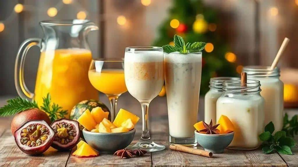 Variações do suco especial de Natal com frutas tropicais