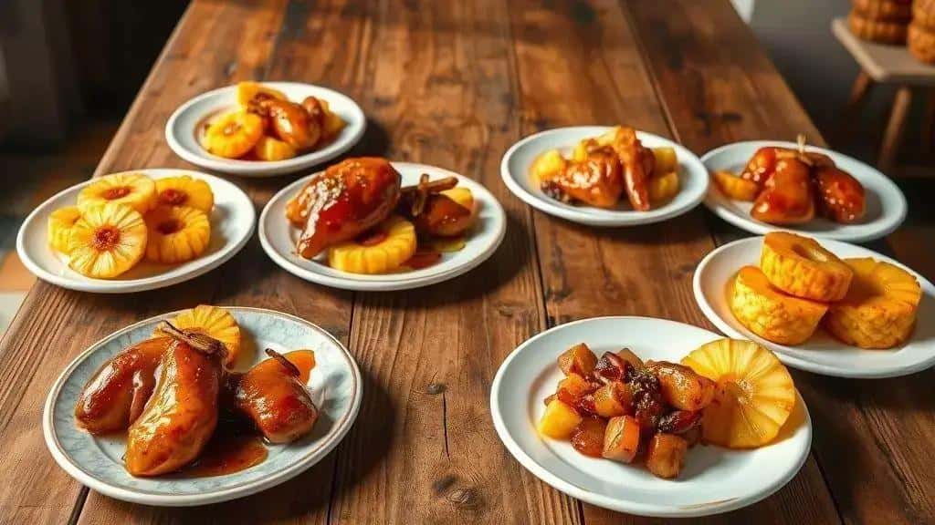 Variações do tender glaceado com abacaxi