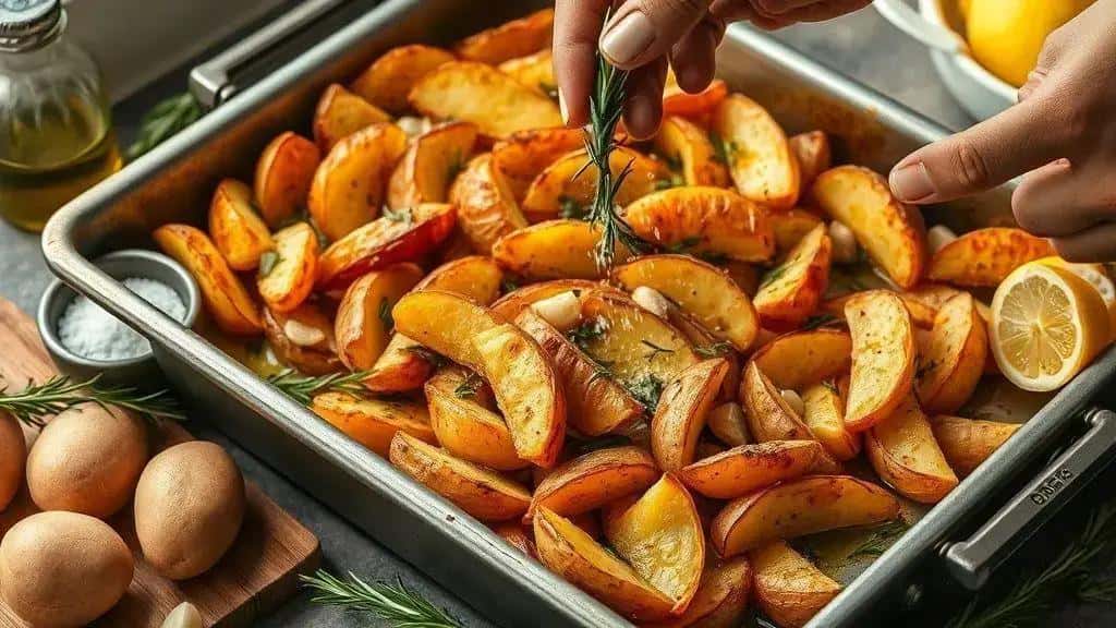 Batatas rústicas assadas com alecrim — ingredientes, preparo e variações