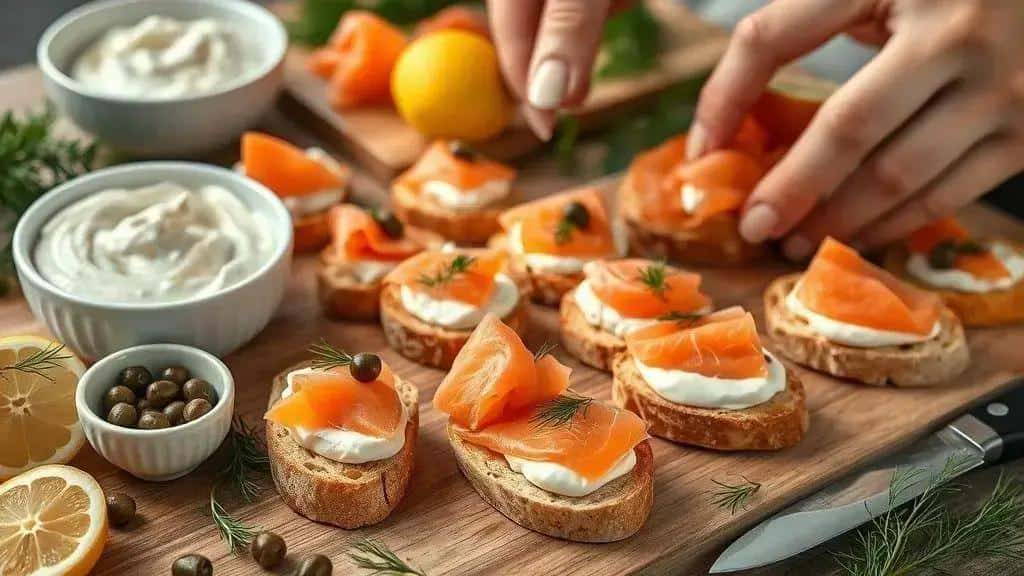 Canapés de salmão defumado com cream cheese — ingredientes, preparo e variações