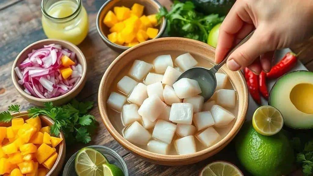 Como preparar o Ceviche de Peixe Branco com Manga passo a passo Como preparar o Ceviche de Peixe Branco com Manga passo a passo