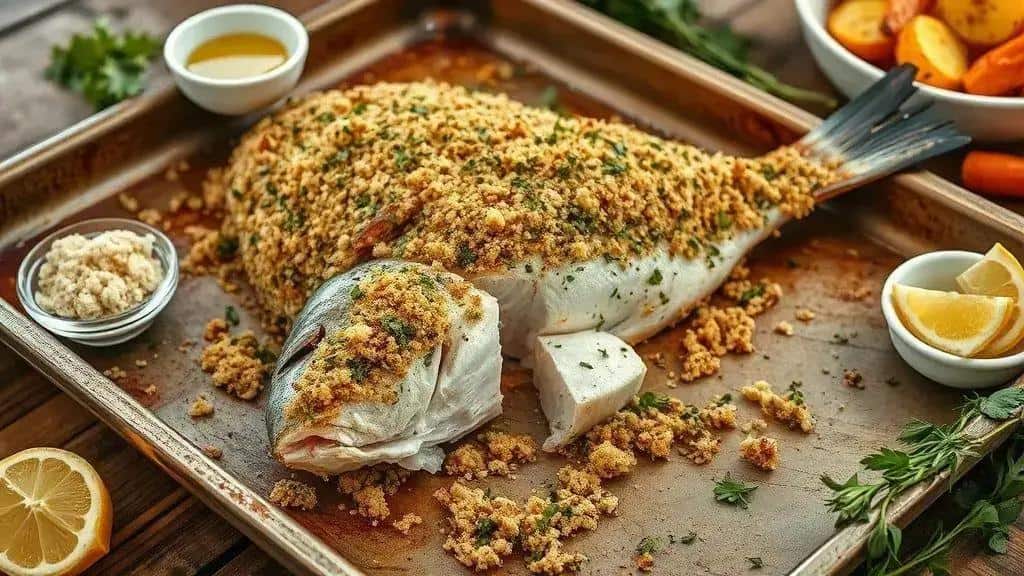 Como preparar peixe assado com crosta de ervas