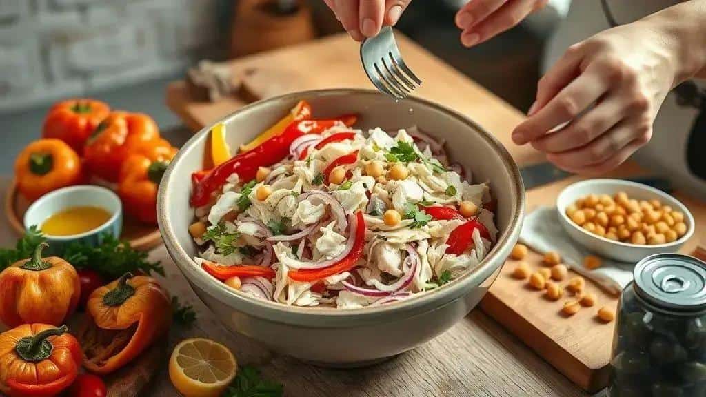 Como preparar Salada de Bacalhau com Grão-de-Bico e Pimentões