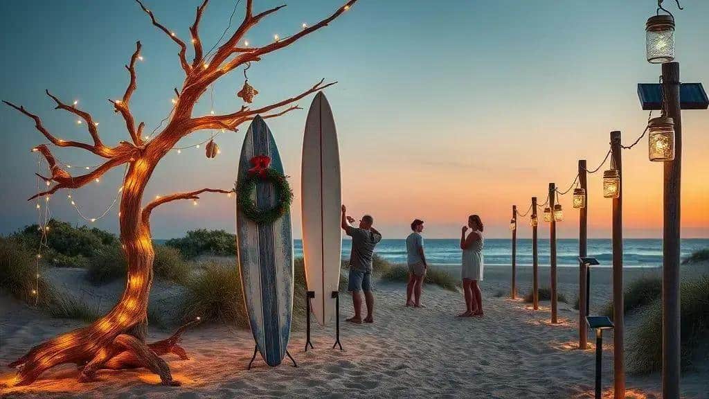 Decoração ao ar livre: luzes, árvores de praia e ideias econômicas