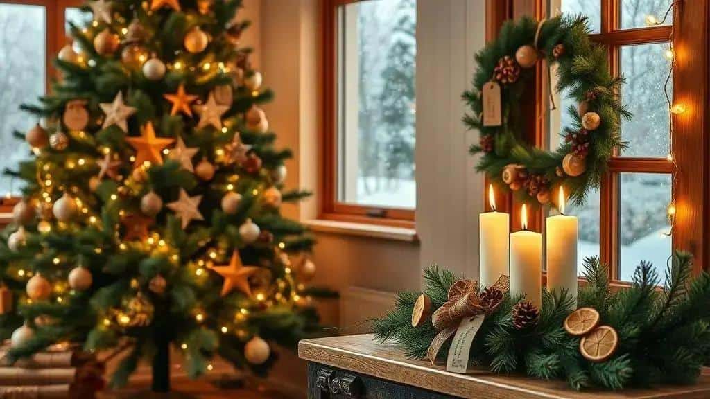 Decoração natalina: guirlandas, luzes e árvore de Natal Decoração natalina: guirlandas, luzes e árvore de Natal