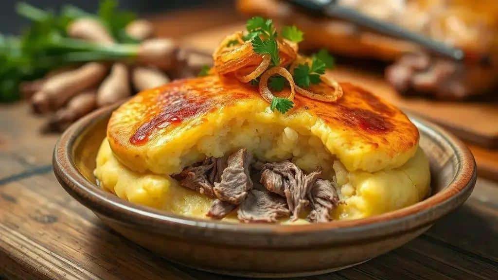 Escondidinho de Pernil com Purê de Mandioquinha