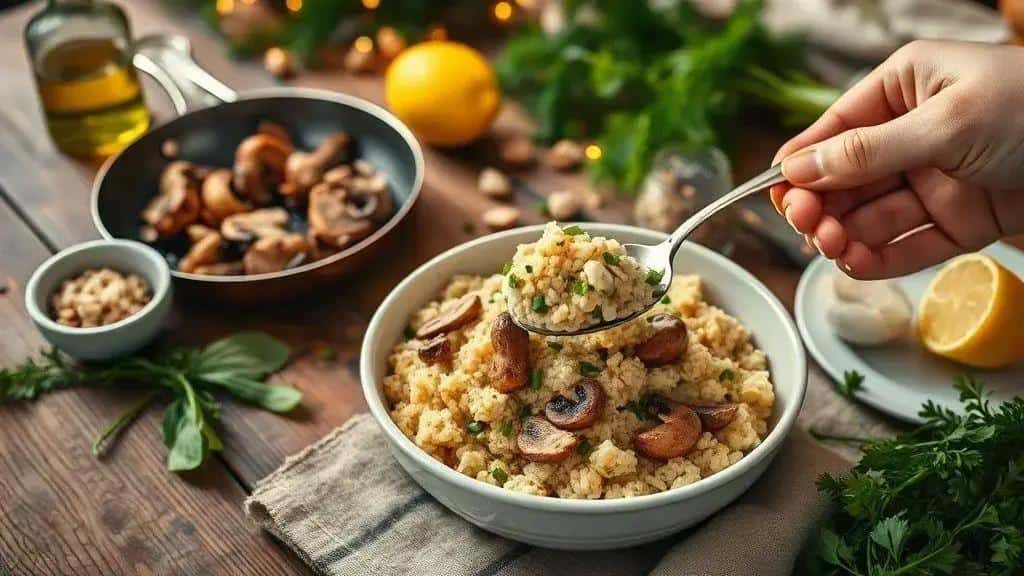 Farofa vegana com farinha de milho e ervas