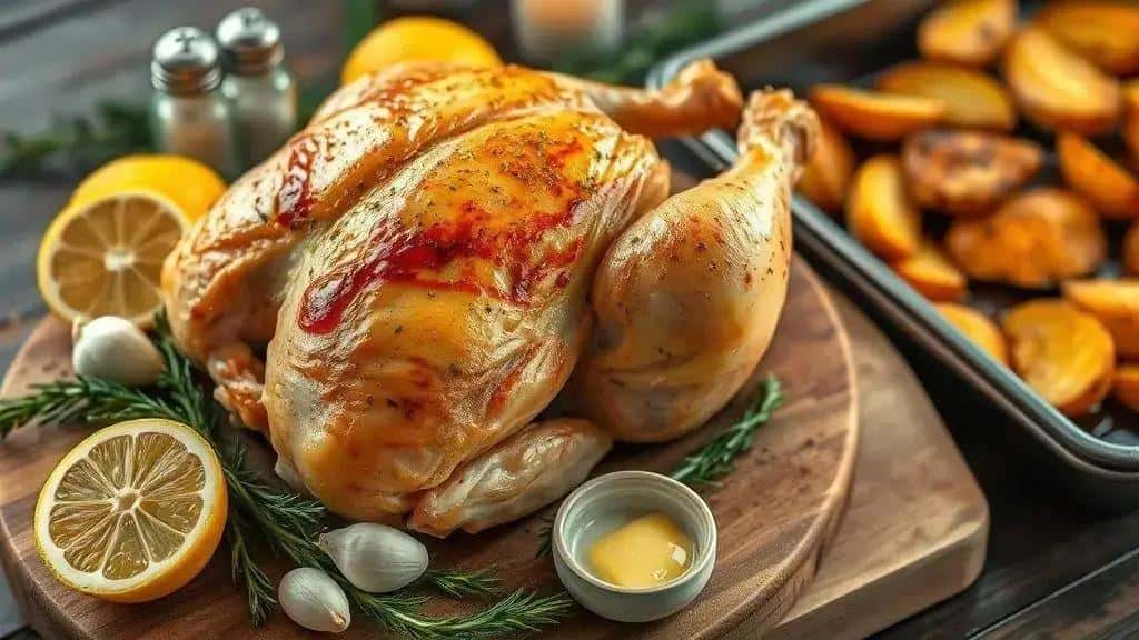 Frango assado com limão e ervas — ingredientes, preparo e variações