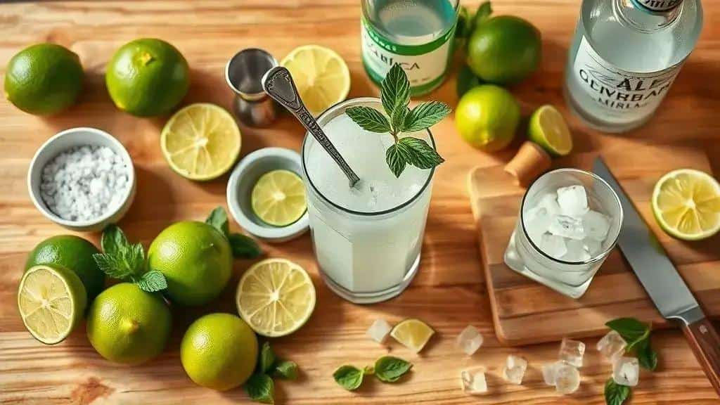 Ingredientes da caipirinha cítrica com ervas Ingredientes da caipirinha cítrica com ervas