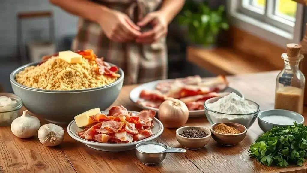 Ingredientes da farofa de bacon crocante Ingredientes da farofa de bacon crocante